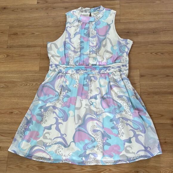ModCloth Windy City Pastel Print Sleeveless Dress 2X Plus High Neck Workwear - Picture 1 of 8